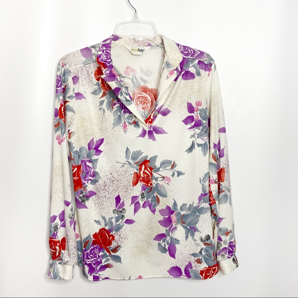 Vintage Floral Collared Blouse Top
